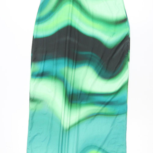 Boohoo Women’s Green Geometric Midi Stretch Pencil Skirt Size 10
