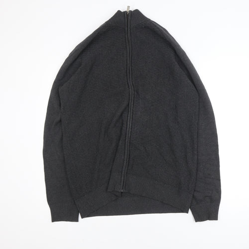 Dunnes Mens Grey Cotton Full Zip High Neck Jumper XL