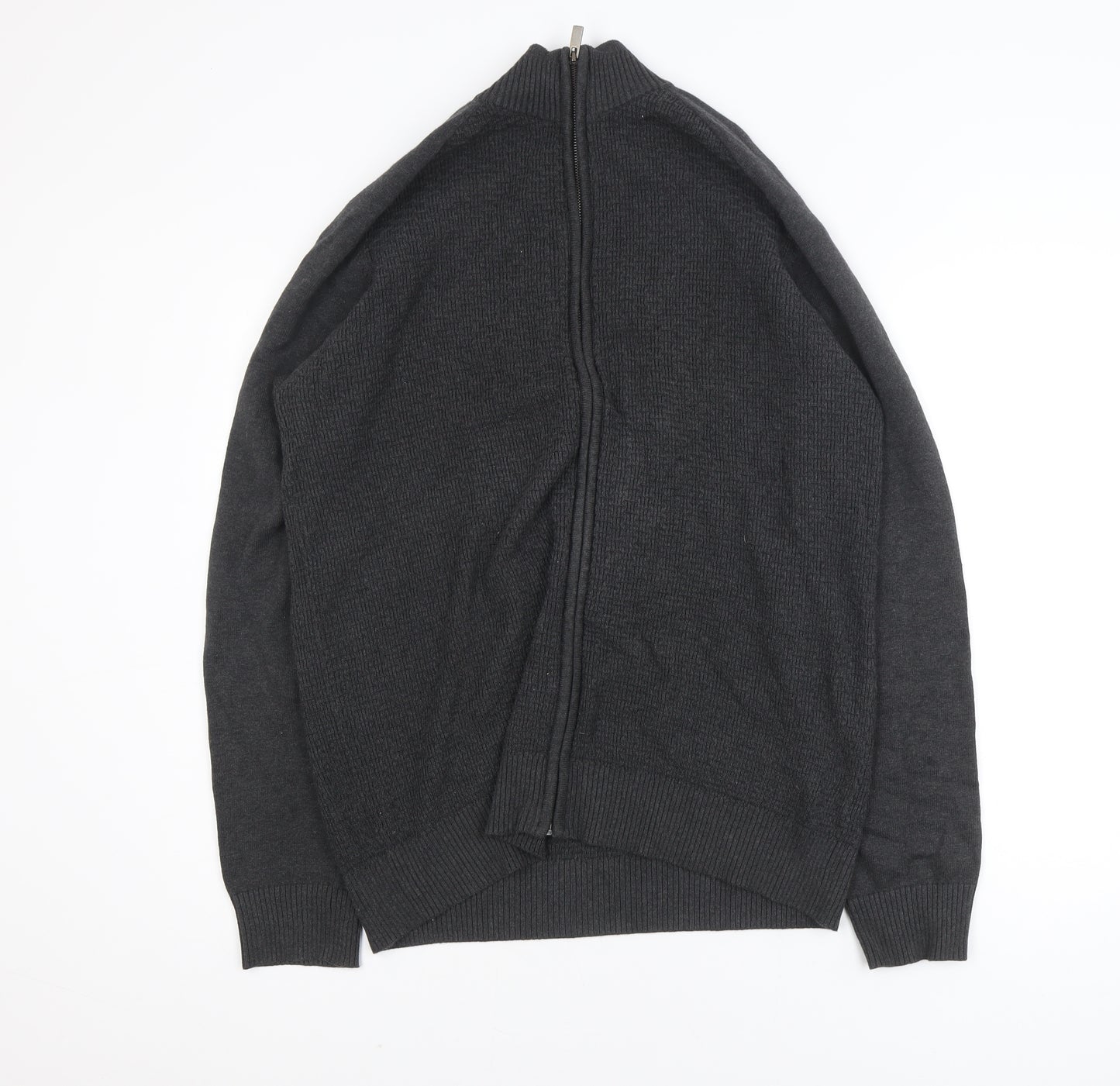 Dunnes Mens Grey Cotton Full Zip High Neck Jumper XL