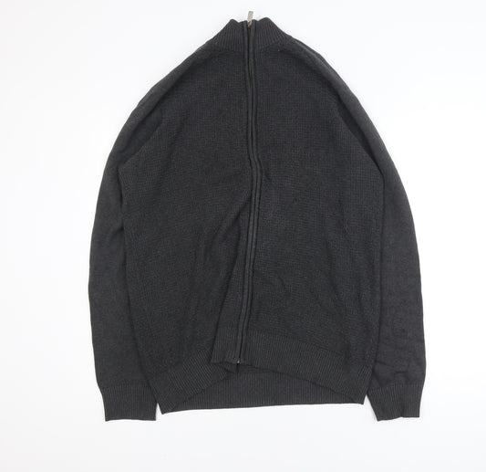 Dunnes Mens Grey Cotton Full Zip High Neck Jumper XL