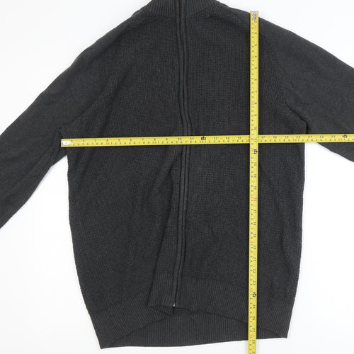 Dunnes Mens Grey Cotton Full Zip High Neck Jumper XL