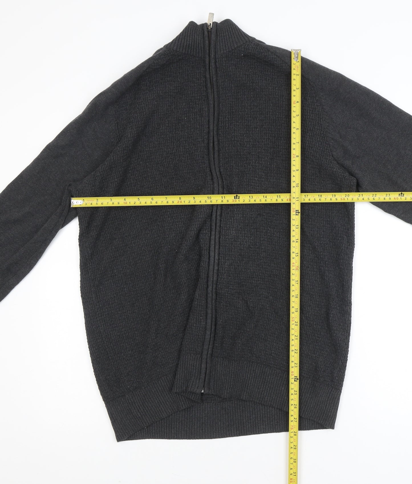 Dunnes Mens Grey Cotton Full Zip High Neck Jumper XL