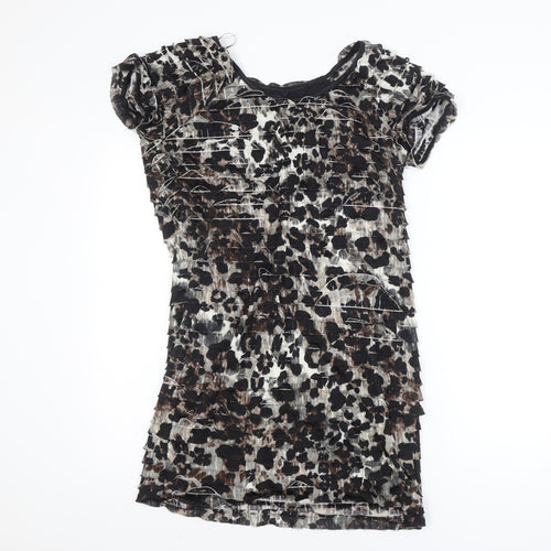 M&Co. Womens Brown Leopard Print Bodycon Dress Size 16 Stretch Lined