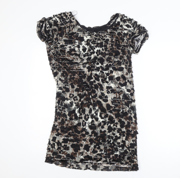M&Co. Womens Brown Leopard Print Bodycon Dress Size 16 Stretch Lined