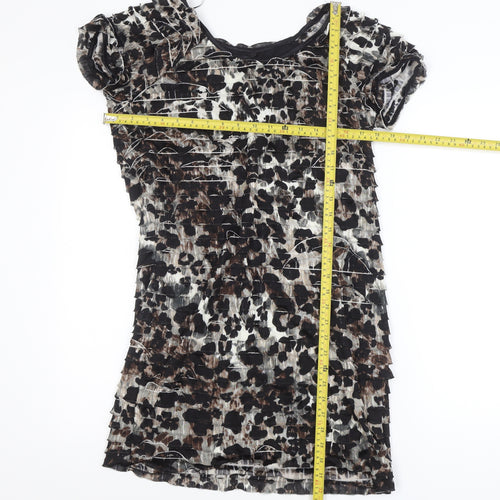 M&Co. Womens Brown Leopard Print Bodycon Dress Size 16 Stretch Lined