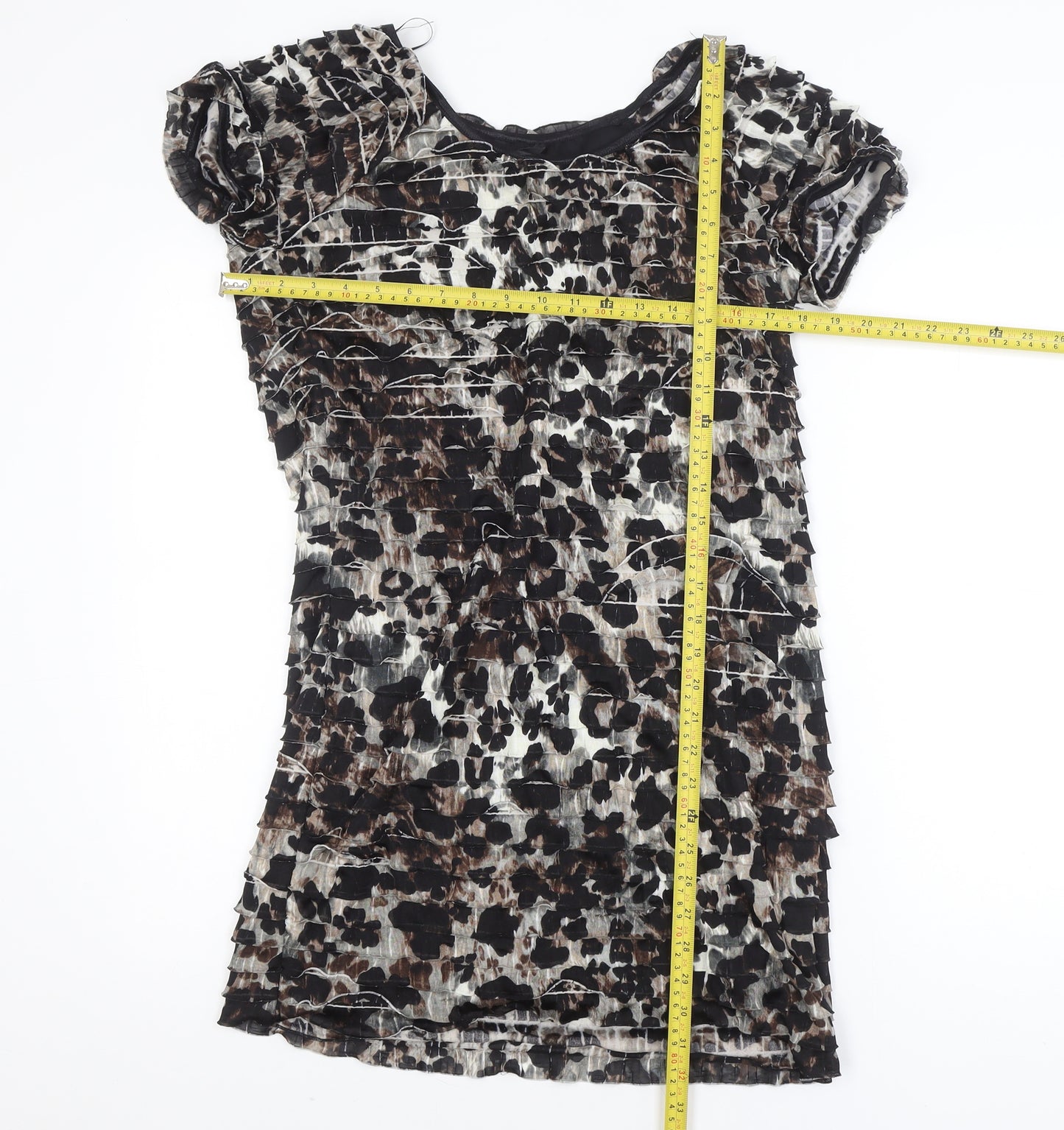 M&Co. Womens Brown Leopard Print Bodycon Dress Size 16 Stretch Lined