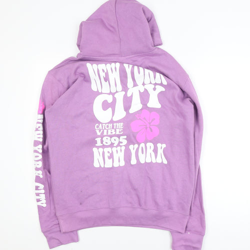 Popular Apparel Women's Purple Pullover Hoodie Medium Graphic Print