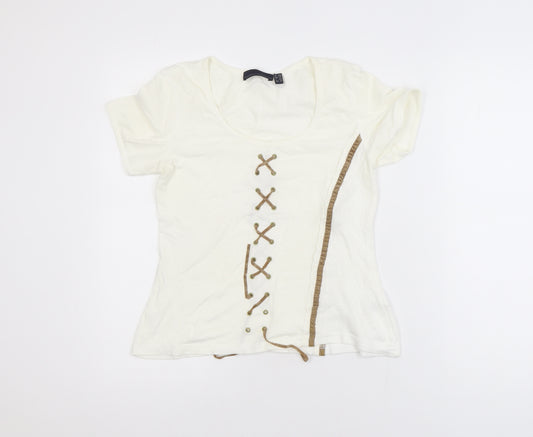 Kapalua Women’s Ivory Lace Up Cotton T-Shirt Size 14