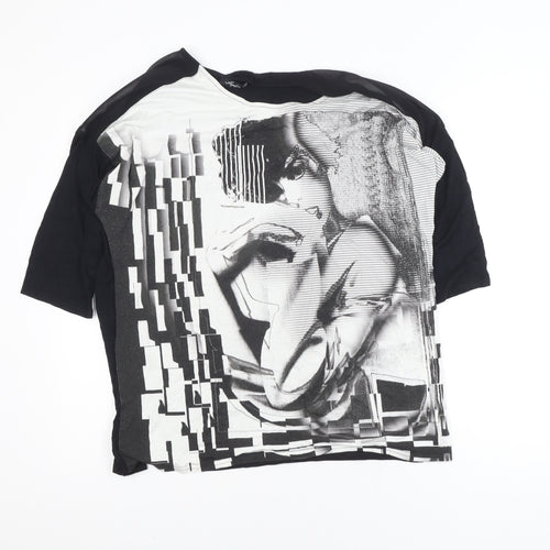 Sophie B Woman Black Art Print 3/4 Sleeve Viscose T-Shirt Size 18