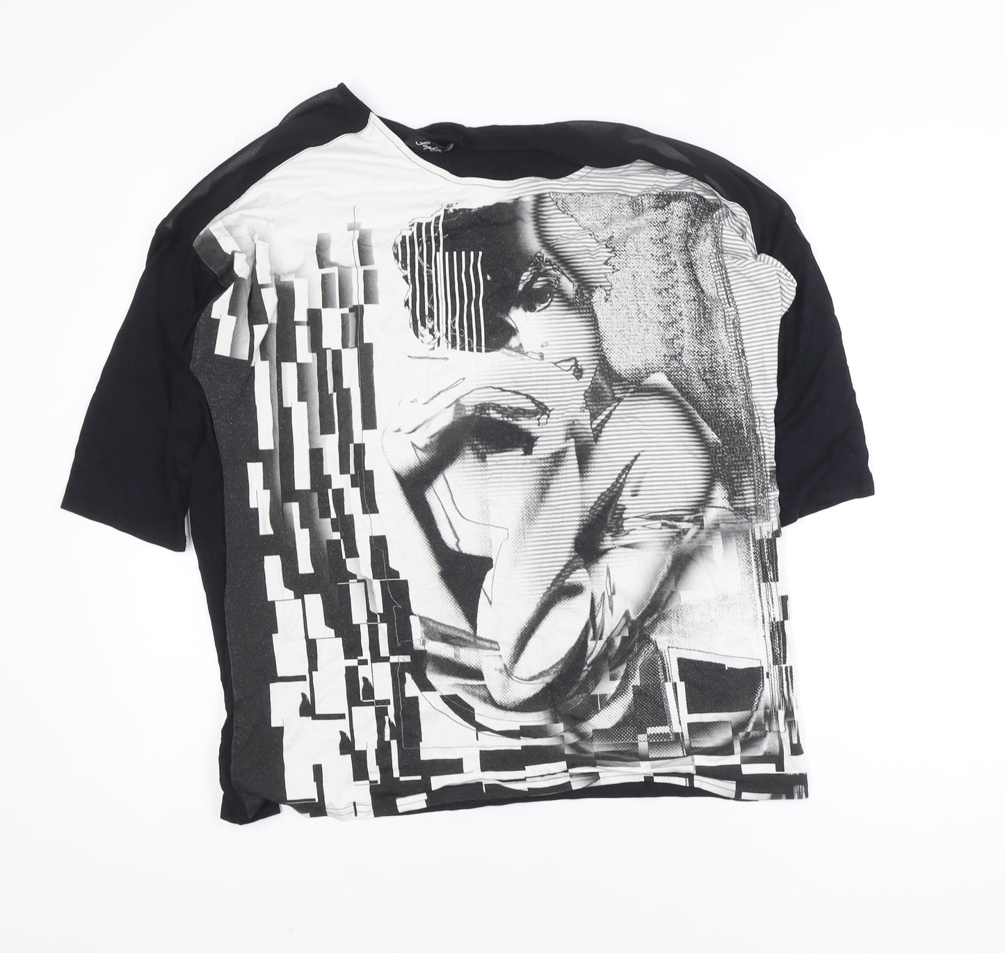 Sophie B Woman Black Art Print 3/4 Sleeve Viscose T-Shirt Size 18