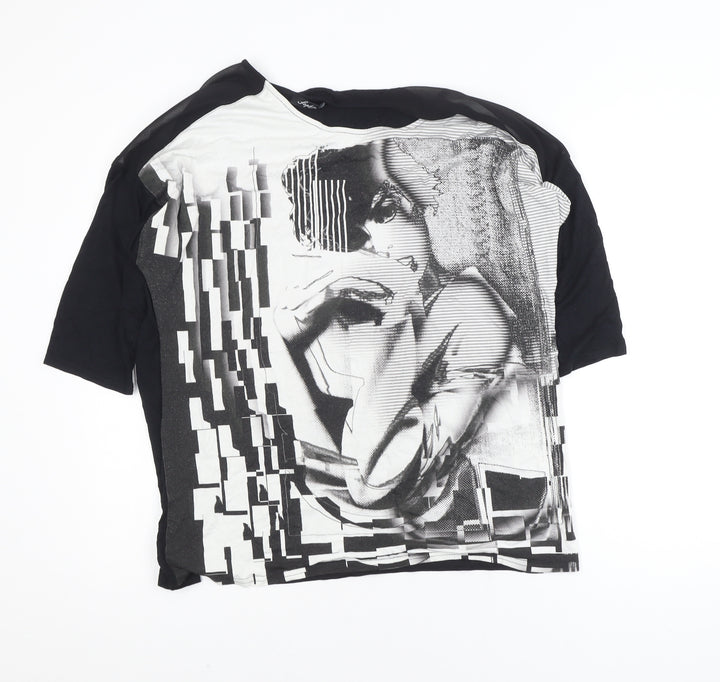 Sophie B Woman Black Art Print 3/4 Sleeve Viscose T-Shirt Size 18