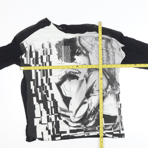 Sophie B Woman Black Art Print 3/4 Sleeve Viscose T-Shirt Size 18