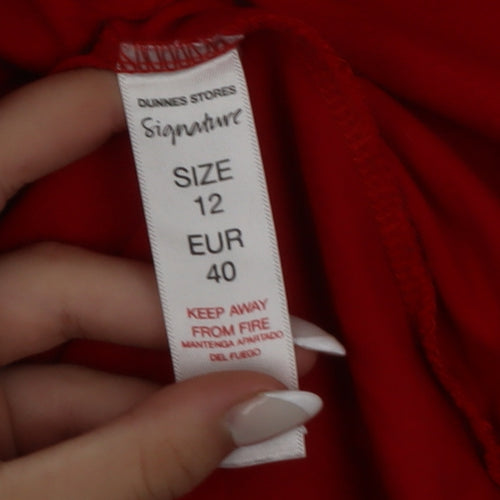 Dunnes Stores Signature Red Women’s Size 12 Beaded V-Neck 3/4 Sleeve Blouse