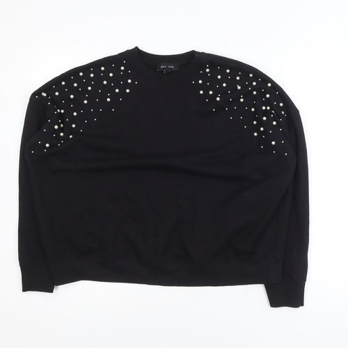 New Look Women's Black Beaded Crew Neck Pullover Jumper Size M
