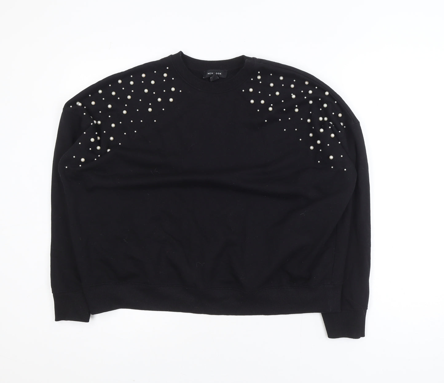 New Look Women's Black Beaded Crew Neck Pullover Jumper Size M