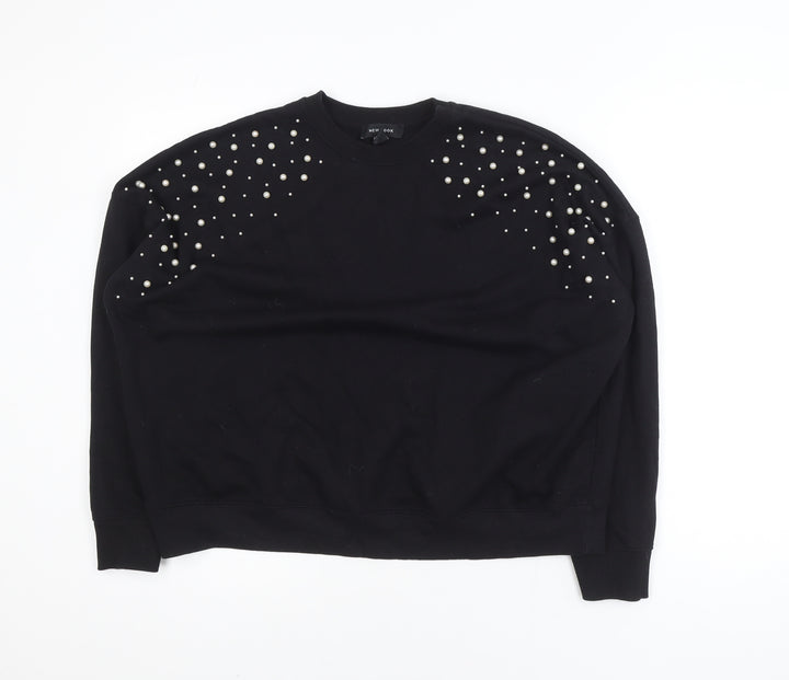 New Look Women's Black Beaded Crew Neck Pullover Jumper Size M