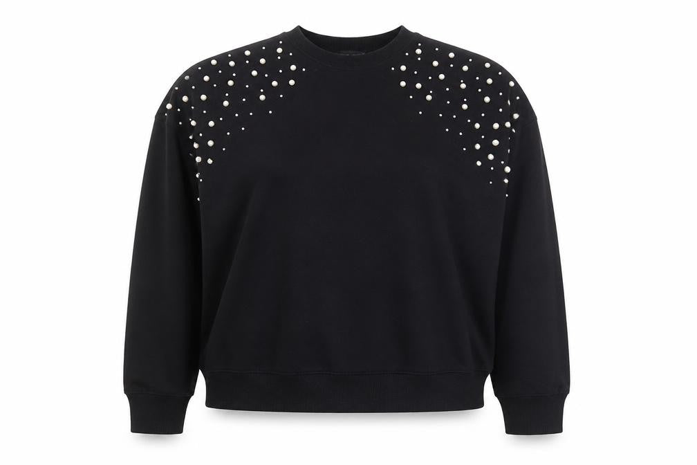 Front view of New Look Women's Black Beaded Crew Neck jumper, size M
