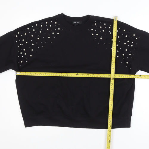 New Look Women's Black Beaded Crew Neck Pullover Jumper Size M