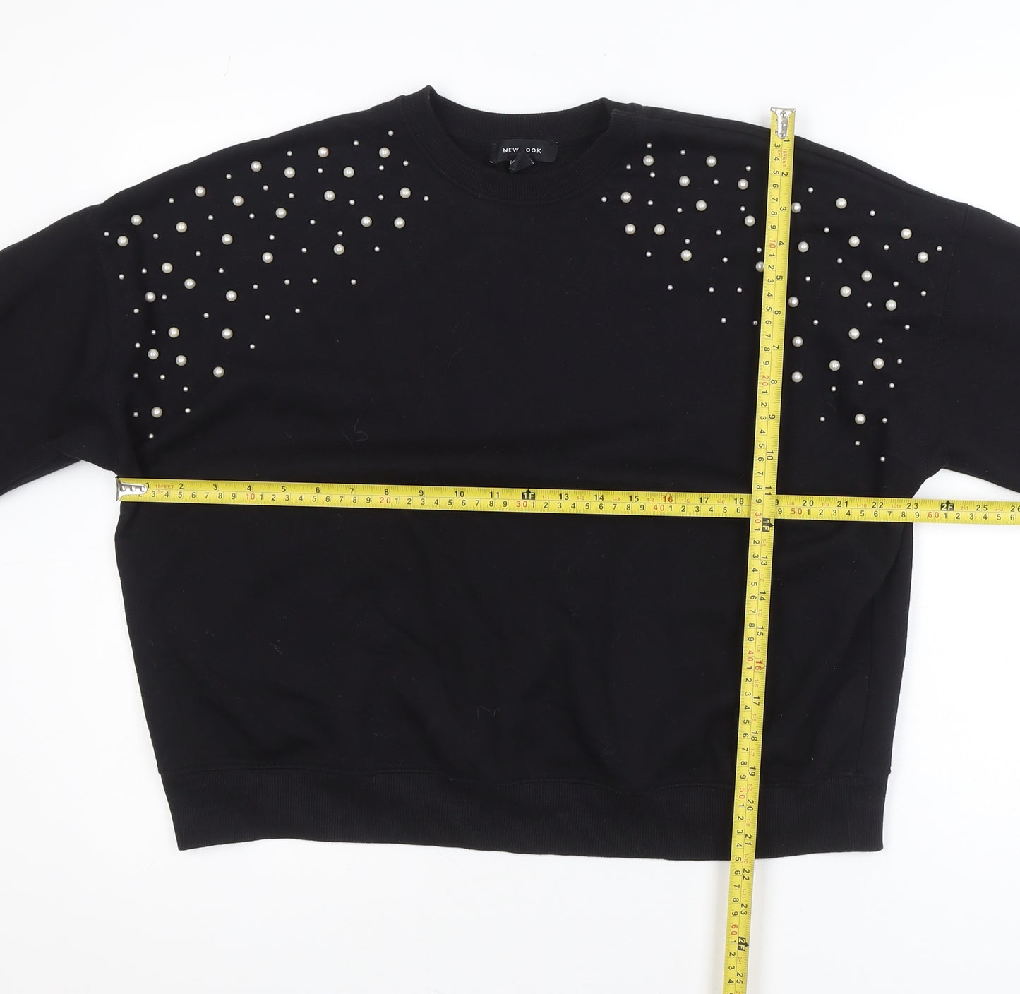 New Look Women's Black Beaded Crew Neck Pullover Jumper Size M