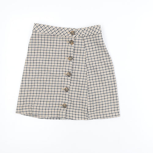 H&M Divided Women’s Beige Check A-Line Cotton Skirt Size 4