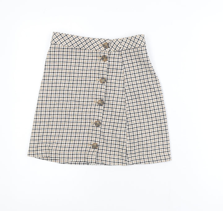 H&M Divided Women’s Beige Check A-Line Cotton Skirt Size 4