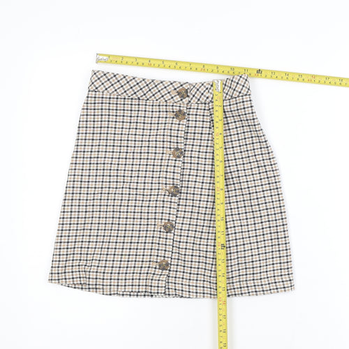 H&M Divided Women’s Beige Check A-Line Cotton Skirt Size 4