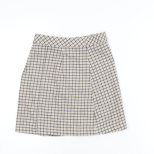 H&M Divided Women’s Beige Check A-Line Cotton Skirt Size 4
