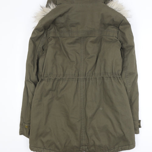 New Look Women’s Green Faux Fur Hooded Cotton Parka Coat Size 10