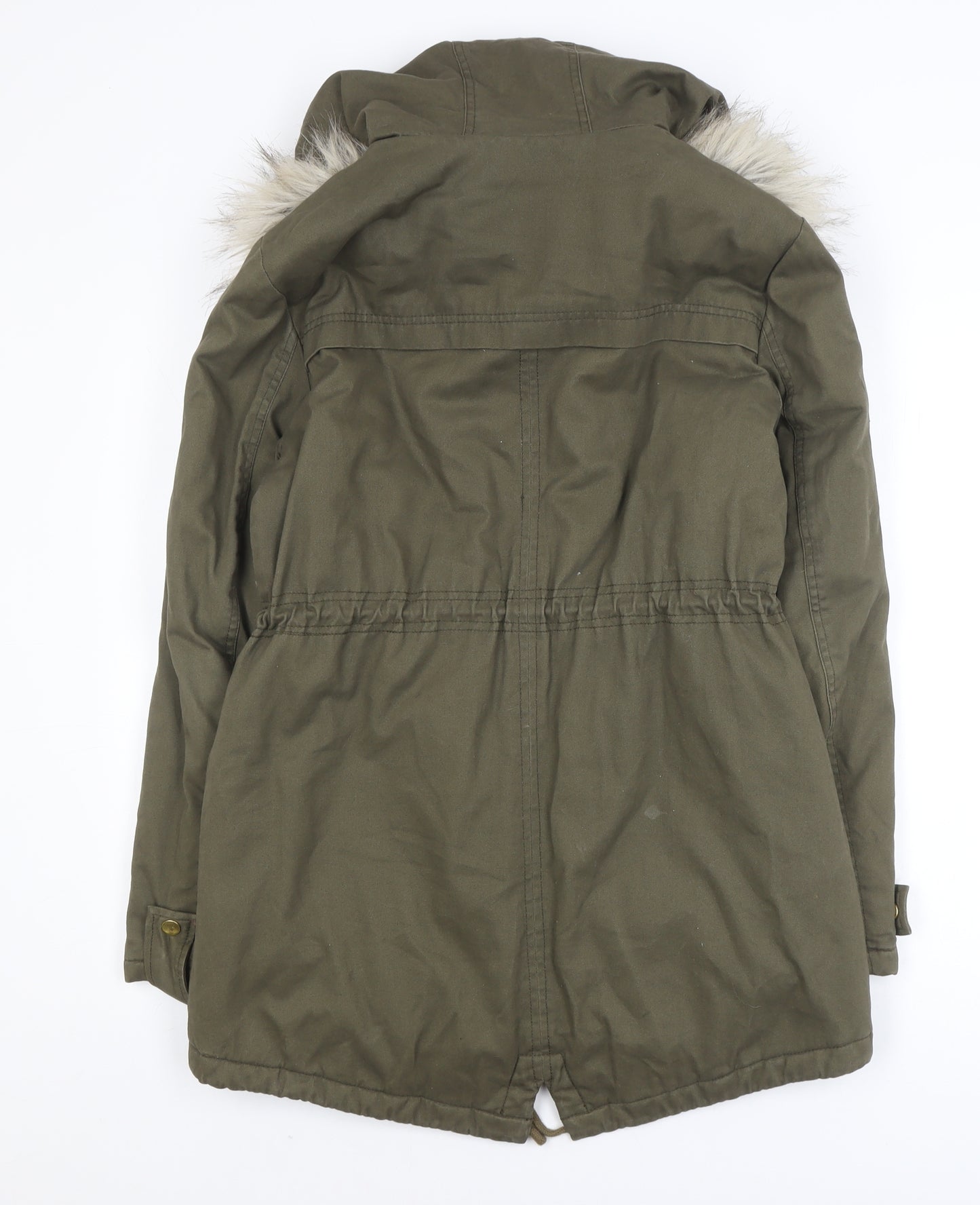 New Look Women’s Green Faux Fur Hooded Cotton Parka Coat Size 10