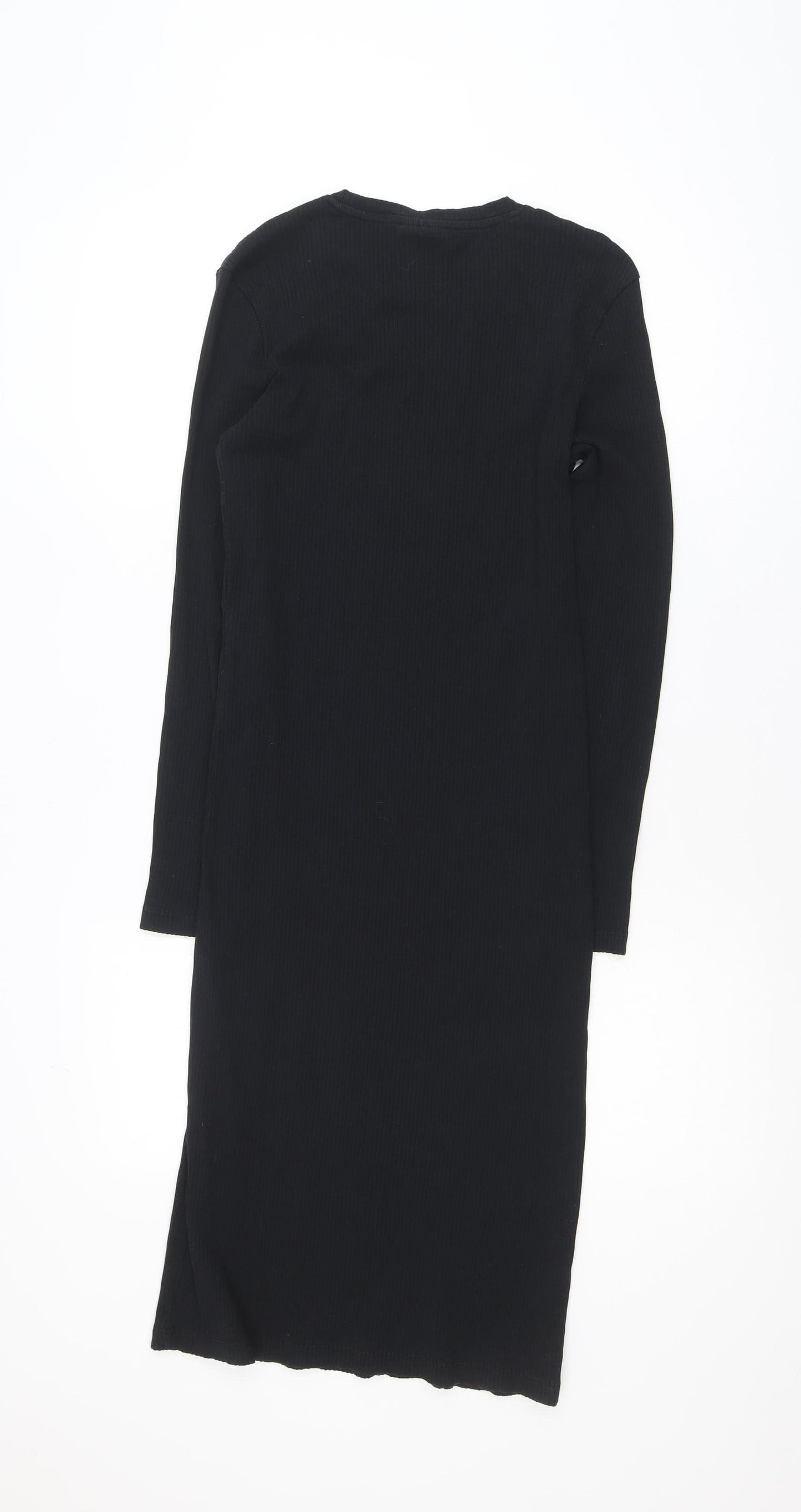 Vero Moda Women Black Midi Bodycon Dress Size M Long Sleeve