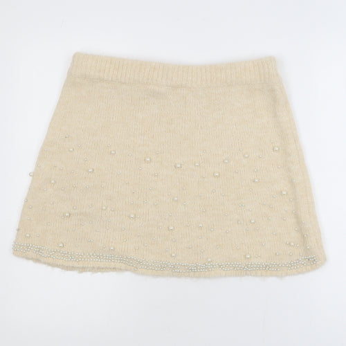 Savida Womens Beige Beaded Knit A-Line Skirt Size 14