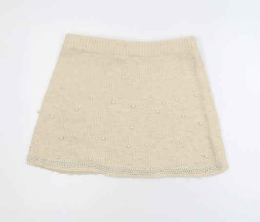 Savida Womens Beige Beaded Knit A-Line Skirt Size 14