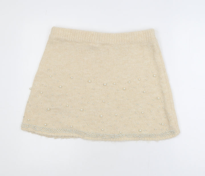 Savida Womens Beige Beaded Knit A-Line Skirt Size 14