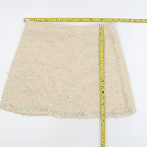 Savida Womens Beige Beaded Knit A-Line Skirt Size 14