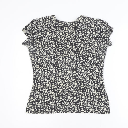 First Avenue Women’s Black Floral Wrap Style Short Sleeve Blouse Size 14