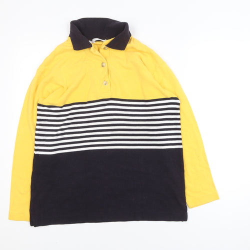 Lisa Campione Yellow & Navy Striped Long Sleeve Polo Shirt M