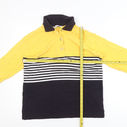 Lisa Campione Yellow & Navy Striped Long Sleeve Polo Shirt M