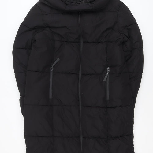 Primark Womens Black XS Long Puffer Coat Hooded Quilted Winter Jacket