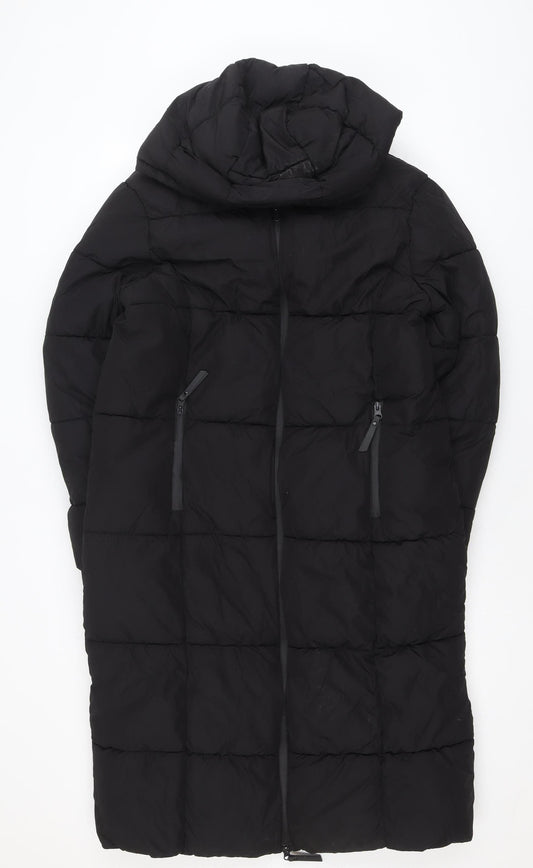 Primark Womens Black XS Long Puffer Coat Hooded Quilted Winter Jacket