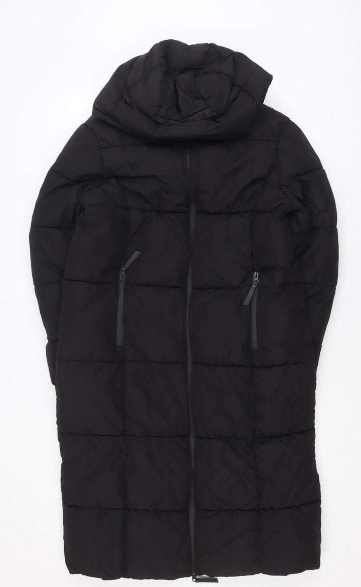 Primark Womens Black XS Long Puffer Coat Hooded Quilted Winter Jacket