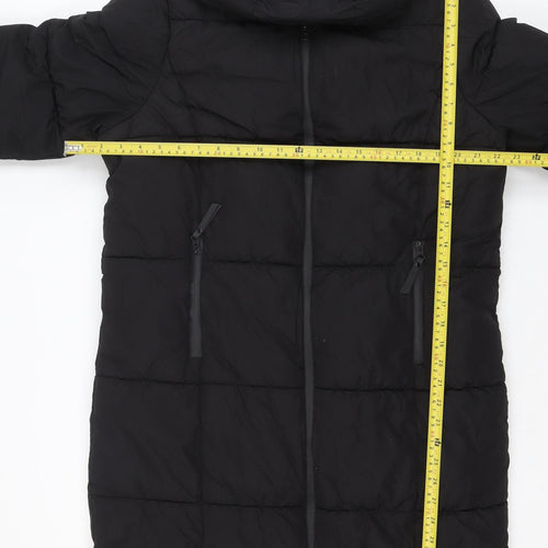 Primark Womens Black XS Long Puffer Coat Hooded Quilted Winter Jacket