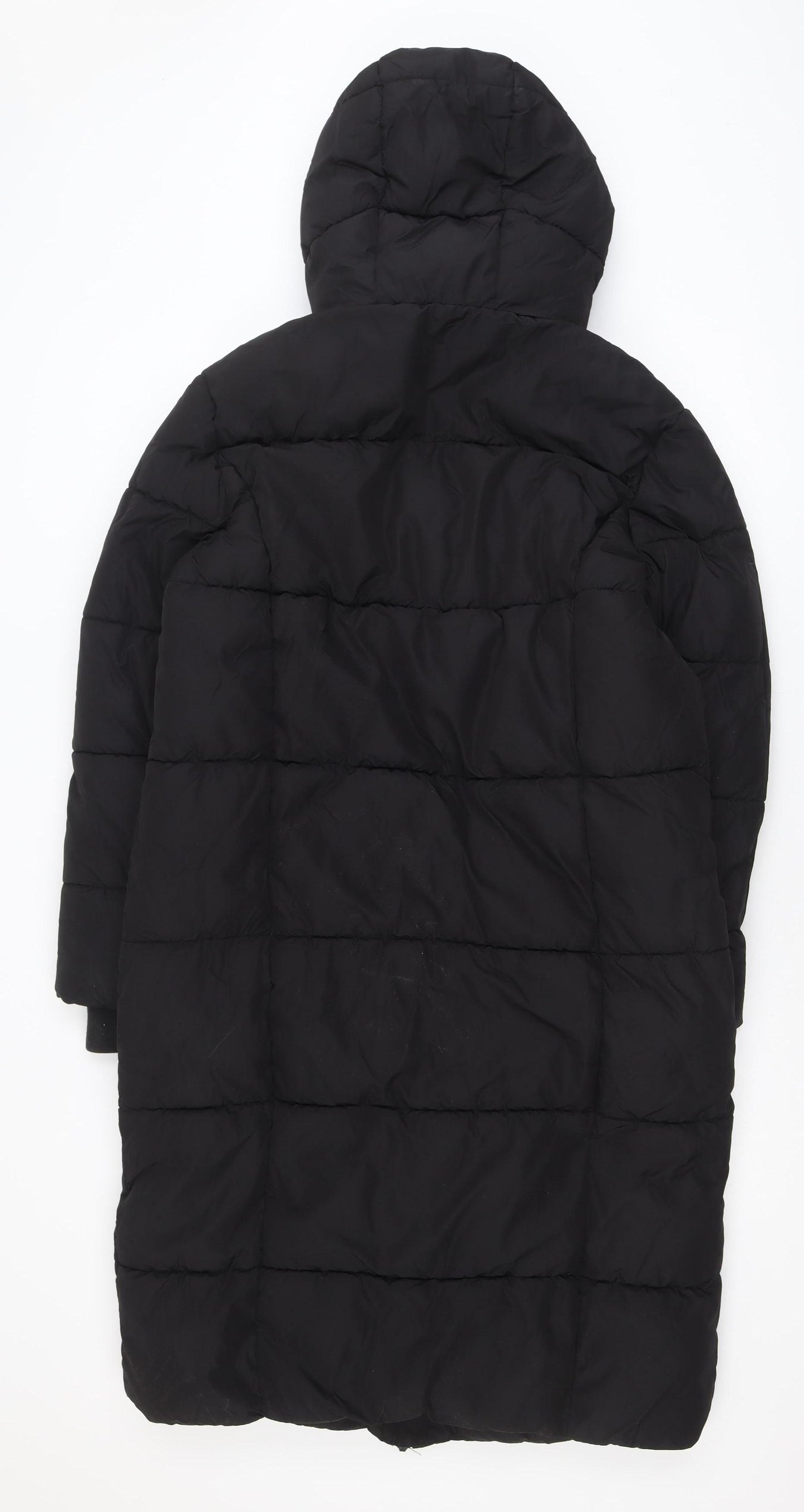 Primark Womens Black XS Long Puffer Coat Hooded Quilted Winter Jacket