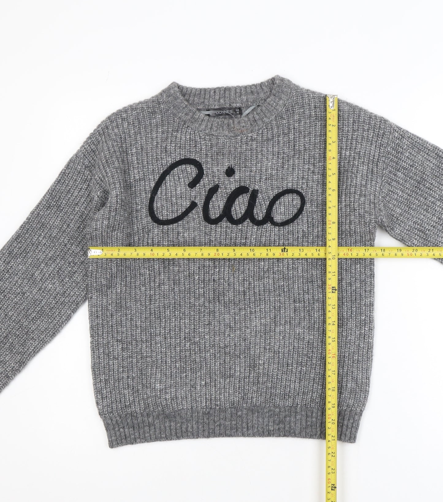 Dunnes Women's Grey 'Ciao' Chunky Knit Pullover Jumper XS