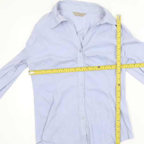 Melya Women Blue Striped Long Sleeve Button-Up Shirt M