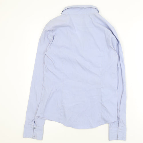 Melya Women Blue Striped Long Sleeve Button-Up Shirt M