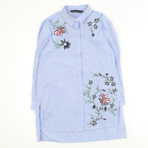 Zara Woman Blue Striped Embroidered Tunic Shirt Women’s Size 8