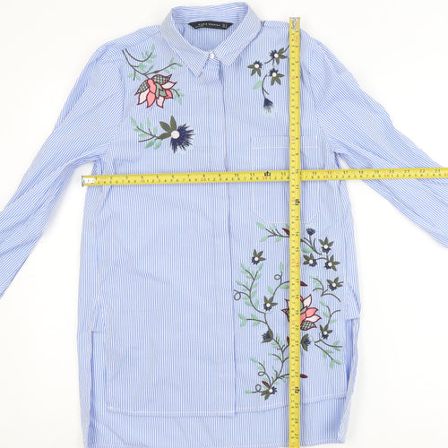 Zara Woman Blue Striped Embroidered Tunic Shirt Women’s Size 8