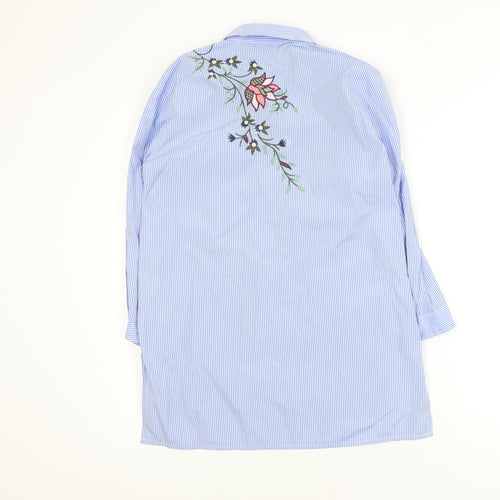 Zara Woman Blue Striped Embroidered Tunic Shirt Women’s Size 8
