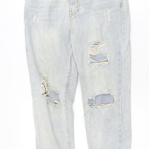 MOMOKROM Womens Blue Distressed Boyfriend Jeans Size 8