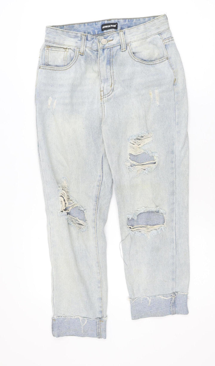 MOMOKROM Womens Blue Distressed Boyfriend Jeans Size 8